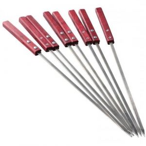 Lot de 8 Pic a Brochette Inox R&eacute;utilisables, Pique Brochette Plat avec Manche Bois Antid&eacute;rapant, 40cm pour BBQ, Grillade Facile (Raretong, neuf)