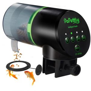 Automatique Distributeur Nourriture Poisson Aquarium - Papettly 200ml Distributeur Poisson Nourriture Automatique Minuterie Tortue Vacances, avec 2 Piles AAA et Anneau de Nourriture Poisson, Noir (bobinsmk, neuf)