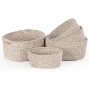 Vikcvcsc Lot de 5 Panier Rangement en Corde de Coton, Panier Rangement Bébé, Panier Rangement Salle de Bain, Panier de Rangement, Panier Table a Langer Bebe, Corbeille Rangement, Désert (Avokuya, neuf)