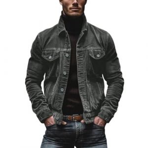 Oanviso Veste en Velours Côtelé pour Homme Blouson Classique Retro Veste de Travail Manches Longues Veste Cargo Décontractée Bouton Regular Fit Outdoor Manteau A Gris S (Shopping tide, neuf)