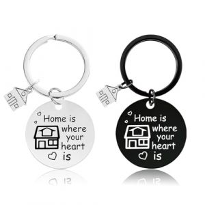 COYUN 2 Pcs Porte Clef Maison, Porte Cl&eacute; Couple Personnalis&eacute;, Porte Cle Couple, Cadeaux Couple Anniversaire Pour Homme Et Femme, Id&eacute;e Cadeau Cr&eacute;maill&egrave;re Pour Femme Mari, Cohabitation, Argent/Noir (HLWA RETAILS LTD UKSTORE, neuf)