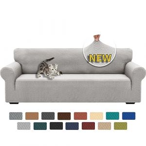 XINEAGE Housse de Canapé 4 Places Extensible, Housses de Canapé 1 Pièce Jacquard pour Le Salon, Housses de Canapé Universelles pour Chiens, Protecteur de Canapé Antidérapant (4 Places,Gris argenté) (XINEAGE FR, neuf)