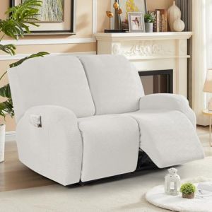 KinCam Housse de Fauteuil Extensible en Jacquard, Housse de Fauteuil Relax avec Poche, Housse Fauteuil Relax pour Chiens et Chats, Douce et Lavable Housse canap&eacute; Relax 2 Places Cr&egrave;me (HXR-EU, neuf)