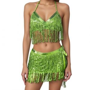 2 Pi&egrave;ces Ceinture Danse Orientale Femme, Gilet et Jupe de Danse du Ventre de Carnaval avec Franges &agrave; Paillettes de Dance Orientale, pour in Repr&eacute;sentations sur Sc&egrave;ne, Repr&eacute;sentations d'anniversaire (NiceYear, neuf)