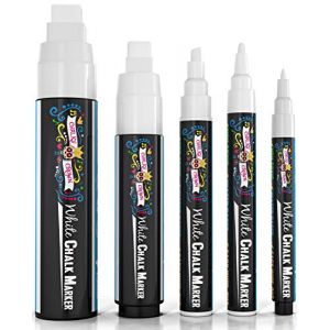 Chalky Crown - Stylo Craie, Craie pour Tableau Noir, Feutre Craie - Lot de 5 Marqueurs à Craie Blanche - Marqueurs Liquides Non Toxiques pour Fenêtres, Verre - Pointes 1, 3, 6, 10, 15 mm (Viking - Revolution, neuf)