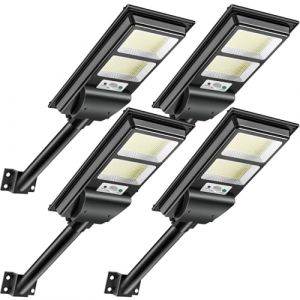 Hondony 4Pack 200W Lampe Solaire Exterieur,White Light 6500K DéTecteur de Projecteur LED Jardin Lampe avec TéLéCommande, IP65 Impermable Pour Rue Garage Éclairage public (Bestern, neuf)