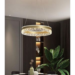 Bellastein LED lustre nouveau restaurant moderne haut de gamme lustre anneau cristal acrylique dimmable t&eacute;l&eacute;commande r&eacute;glable plafonnier rond (or) (BCGTGE, neuf)