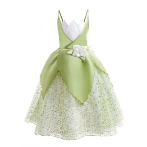 Lito Angels Deguisement Costume Robe de Princesse Tiana pour Enfant Fille Taille 8-10 ans, Vert (&eacute;tiquette en tissu 130) (Lito Angels FR, neuf)