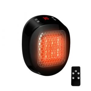 Chauffage mural pour maison avec t&eacute;l&eacute;commande, mini radiateur soufflant en c&eacute;ramique, 600W 15-32℃, Minuteur de 1-12h, Syst&egrave;me Thermostatique, Bas Bruit chauffage silencieux (Noir) (EagerMinds, neuf)