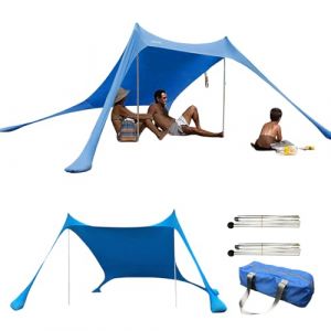 Tente De Plage,Toile Ombrage Plage,Parasol Plage Pliable R&eacute;sistante Aux UV, en Tissu LYC ra, avec Poteaux De Stabilit&eacute; Et Sac De Rangement, pour La Plage, Le Camping, La P&ecirc;che, Le Plein Air (kanghuaa, neuf)