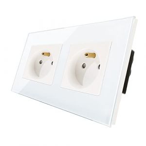 CNBINGO Prise Murale Electrique 16A - Prise Encastrable Standard Extra Plate - Double Prises de Courant Alternatif Panneau - Avec Panneau en Verre Tremp&eacute; Blanc (CNBINGO OFFICIAL, neuf)