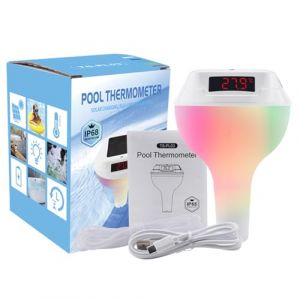 Thermomètre Piscine Solaire avec Lumière Changeante et Ficelle,Thermomètre Piscine Flottantavec Récepteur,Thermometre Piscine Connecté Radio pour Spa,Aquarium,Étang à Poissons,Blanc (Blissful  Store, neuf)