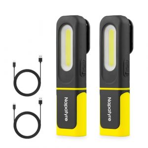Napatyre Lampe de Travail, 800LM Baladeuse LED Lampe Atelier avec Rotation &agrave; 360 degr&eacute;s, 3 Modes Lampe de Poche LED Rechargeable avec Base Magn&eacute;tique pour Garage/Camping/Urgence(2 Pi&egrave;ce) (Napatyre Store, neuf)