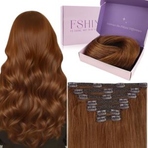 fshine Extension à Clip 50cm 120g 7pcs Rouge Marron Extension à Clip Cheveux Humain Rajout Vrai Cheveux Humain Lisse Clip Extension Cheveux Humain Femme Tout Droit Cheveux Humains Naturels (Fshine Hair Eu, neuf)