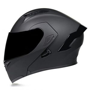 Woljay Casque intégral du visage moto casque modulaire Casque moto intégrée double visière pour adultes hommes femmes cyclomoteur DOT ECER22-05 (Matte Black-Smoke Visor,XL) (Woljay Trading, neuf)