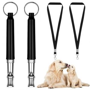 GmwyCzV 2 Pi&egrave;ces Sifflet pour Chien, Sifflet Ultrason Chien avec Lani&egrave;re, Haute Fr&eacute;quence Sifflet Chien, Son Plus Stable et Fort, Sifflet Chien Rappel pour Un Dressage Efficace des Chiens (Noir) (QIUZHENG, neuf)