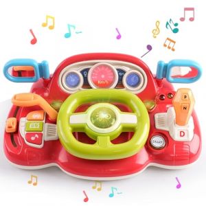 Volant Enfant Simulateur de Conduite Cars, Volant Jouet Multifonctionnel avec Lumi&egrave;re et Musique, pour Les Gar&ccedil;ons et Les Filles, Rouge (Forroby Store, neuf)
