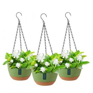 Cnwinu Lot de 3 pots de fleurs suspendus en plastique - Cha&icirc;ne en m&eacute;tal - Crochet amovible - Pot de fleurs suspendu - Pour l'int&eacute;rieur et l'ext&eacute;rieur - D&eacute;coration murale (Cnwinu, neuf)