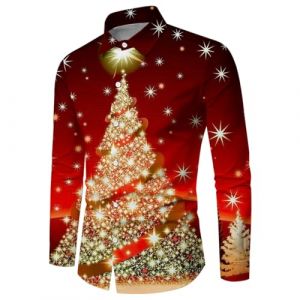 Chemise de Noel Homme Manches Longues Rouge Tee Shirt 3D Imprimer Pull de Noel Moche Cadeaux No&euml;l Chic Chemisette Mode Vetement sans Repassage Grande Taille (YINYUAN（Livraison en 5 &agrave; 8 jours), neuf)