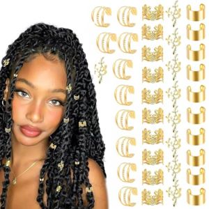 EYVRPAU 40 Pièces Bijoux Cheveux Tresse Doré,Bijoux de Cheveux,Bague Cheveux,Dreadlocks en Aluminium,Perles et Boucles pour Tresse,Bijoux Cheveux Doré pour Femmes Hommes (Doré) (puertaoqishangmaoyouxiangongsi, neuf)
