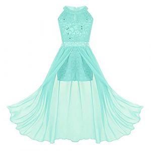 iiniim Robe De Cérémonie Soirée Enfant Fille Demoiselle d'honneur Mariage Robe De Baptême Anniversaire Mousseline sans Manches 6-16 Ans Menthe Verte 12 Ans (yunduantong, neuf)