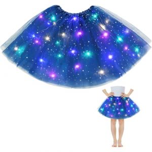 AYBUY Tutu Jupe LED Lumineuse Fille,Jupe Danse de Ballet de Paillettes étoiles Tulle Fille,Jupe en Tulle avec LumièRes,LED Jupe de Danse Lumineuse,pour Fête Anniversaire Noël,Bleu (withchance, neuf)