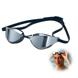 Lunettes de Natation Adultes, Anti-Buée, Étanche, UV Protection, Homme et Femme, Idéales Pour La Nage Et La Plongée, Masque Électroplaqué Noir Argenté + Boîte (HaoKongDaCheng, neuf)