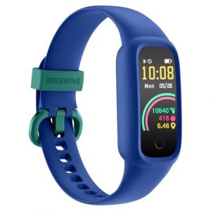 BIGGERFIVE Vigor 2 L Montre de Fitness pour Enfants de 5 à 15 Ans, Tracker d'activité, étanche IP68, podomètre, Moniteur de fréquence Cardiaque, Compteur de Pas de Calories pour Filles garçons, Bleu (ZX FR, neuf)
