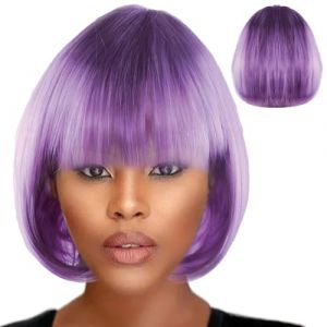 Perruques courtes, perruque bob naturelle de 9,8 pouces, perruque bob de soie à haute température avec frange, violet avec frange (hubeishengmaojinjiaoshangmaoyouxiangongsi, neuf)
