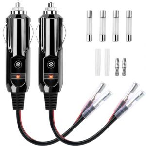 2pcs Prise Allume Cigare M&acirc;le 12v/24V avec C&acirc;ble 16AWG, Adaptateur Allume Cigare Fiche avec Voyant LED et 15A Fusible, Prise Allume Cigare Universelle pour Moto Voiture Bateau Chargeur Solaire (TuoDiYaBi, neuf)