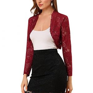 Loalirando Bol&eacute;ro Femme en Dentelle &agrave; Manches Longues Gilet Ouvert Devant Couleur Uni, Rouge, L (Biu-clothing, neuf)