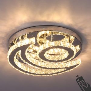 CXGLEAMING 15,7" Moderne Plafonnier LED Lustre en Cristal de Luminaire Plafonnier LED Dimmable à Lune Rond encastré Plafonniers pour Salon Chambre Salle de bain Cuisine(télécommande incluse) (zhongshanshi chengxun, neuf)