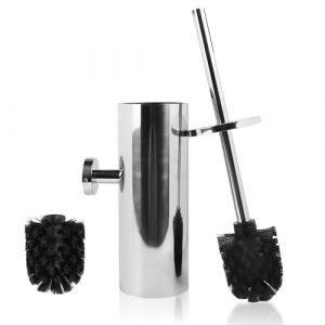 EXLECO INOX Brosse Toilettes WC Suspendu Balai Toilette WC avec 2 Têtes de Brosses, Balayette WC Kit Brosses WC et Supports Toilet Brush Brosse Nettoyage Support pour Salle de Bain Accessoire Chrome (ZLH2019, neuf)