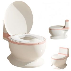OHMG 3-en-1 Potty Training Toilette,Pot b&eacute;b&eacute; toilette,Vrai bruit de chasse d'eau,Apprentissage propr&eacute;t&eacute;,Toilette enfant 18+ mois,pour un apprentissage de la propret&eacute; (Rose) (jusiZL, neuf)