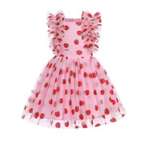 FYMNSI Robe de princesse pour fille - Robe de fête de mariage - Robe d'été - Robe de fille - Robe en tulle à volants - Robe d'anniversaire, Rouge fraise, 7-8 ans (FYMNSI store, neuf)