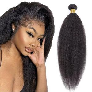 Tuheerst Yaki Wave Human Hair Bundles Tissage Bresilien en lot Cheveux Humain Black Human Hair Extensions Tissage Cheveux Naturels Double Weft Remy Hair Single Bundle for Woman 22 Pouce (QC Hair, neuf)