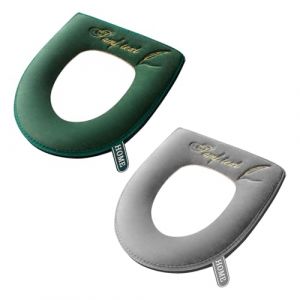 Housse de Si&egrave;ge de Toilette 2 Pi&egrave;ces Accessoires Absorbant l&rsquo;Humidit&eacute; et Respirants, Doux et Confortables (Gris, Vert) (TOURMAN NTU TRADING, neuf)