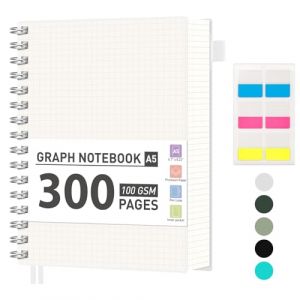 RETTACY Bloc-notes A5 &agrave; carreaux, cahier &agrave; spirale 100gsm avec 300 pages/150 feuilles pour dessin, couverture rigide en PVC, pour journal, coll&egrave;ge, conf&eacute;rence, voyage, 14,5 X 21 cm - Transparent (Lakatec, neuf)