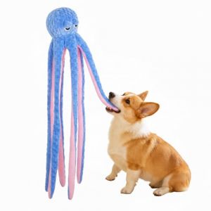 Duuclume Jouet &agrave; m&acirc;cher interactif pour chien en forme de pieuvre g&eacute;ante de 1 m de long &ndash; Jouet couineur interactif &agrave; m&acirc;cher pour chiens de taille moyenne et grande (bleu) (Duuclume, neuf)