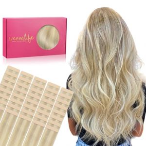 WENNALIFE Extension Cheveux Naturel Adhesive, 25cm 60g 40pcs Extension Adhesive Cheveux Naturel, Extension Cheveux Naturel Remy Invisibles, Blond cendré à blond doré et blond platine (wennalife-FR, neuf)