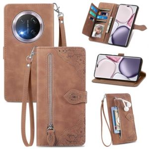 MOJIA Coque Porte Monnaie pour Honor Magic7 Lite (Magic 7 Lite), Etui Portefeuille en Cuir PU avec Cover en TPU, Etui Multifonctionnel Porte-Cartes avec Dragonne. Marron (Shangnai, neuf)