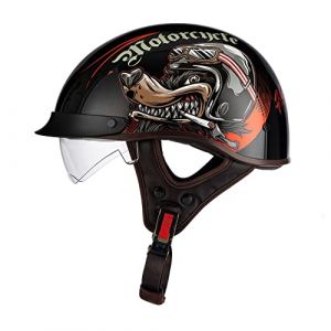 Moto Casque Jet Bol Vintage ECE Homologué Casque Moto Jet avec Visière pour Scooter Chopper Casque De Moto Homme Et Femme Helmets Pilot Retro, Demi-Casque D'Été E,XL (MiaoJunPing, neuf)