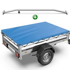Tarpofix® Bâche pour remorque Plate 212 x 123 x 7,5 cm + 1x Arceau de bâche (réglable 100-145 cm) - Bache remorque PVC - Bâche de Couverture pour diverses remorques de Voitures de 750kg (CD_Commerce, neuf)