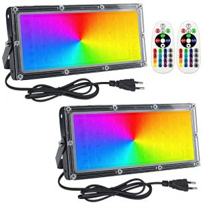 Projecteur LED Couleur 50W,2pcs Projecteur LED RGB Exterieur P65 Etanche avec Télécommande pour Jardin, terrasse, l'éclairage Interieur (GoldenSea02, neuf)