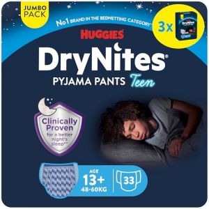 HUGGIES DryNites Pantalon de pyjama pour gar&ccedil;on de 13 ans et plus (48-60 kg), 33 pantalons d'&eacute;nur&eacute;sie nocturne, jusqu'&agrave; 100% sans fuite (Bienfaisant - GRATUITE Livraison + 150 EUR / Promo, neuf)