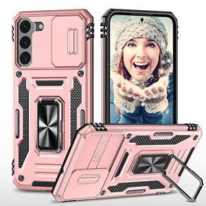 ATISIJIE Coque pour Samsung Galaxy S22+ / S22 Plus 5G &eacute;tui [Protection d'appareil Photo Slide Camera], Support 360&deg; Rotatif Militaire Renforc&eacute;e Armor Antichoc Bumper Housse Or Rose (TISIM, neuf)