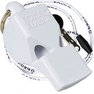 Sifflet arbitre entraineur FOX 40 Classic blanc + lani&egrave;re de s&eacute;curit&eacute; blanche (JBCDIFFUSION, neuf)