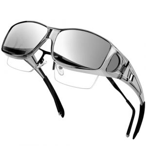KANASTAL Surlunettes de Soleil Homme et Femme Sur Lunettes de Soleil Polaris&eacute;es UV400 Lunette Argent&eacute; avec Monture Transparente Grise pour Cyclisme (kanastal, neuf)