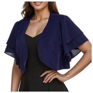 Gilet Mariage Femme Bolero Mariage Boléro Veste Courte Chic Mousseline de Soie Gilet à Manches Évasées 3/4 Boléro Cardigan Boléro Court Gilet Léger Élégant Courte Mousseline de Soie Veste (hoarse-NU, neuf)