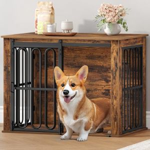 HEXCELEN Cage pour Chien pour la Maison avec Porte Coulissante, 2 Portes, Cage Chien comme Table d'appoint, pour Chiens de Petite et Moyen, Moderne, Marron, 81 &times; 55 &times; 62,4 cm (HEXCELEN 24, neuf)